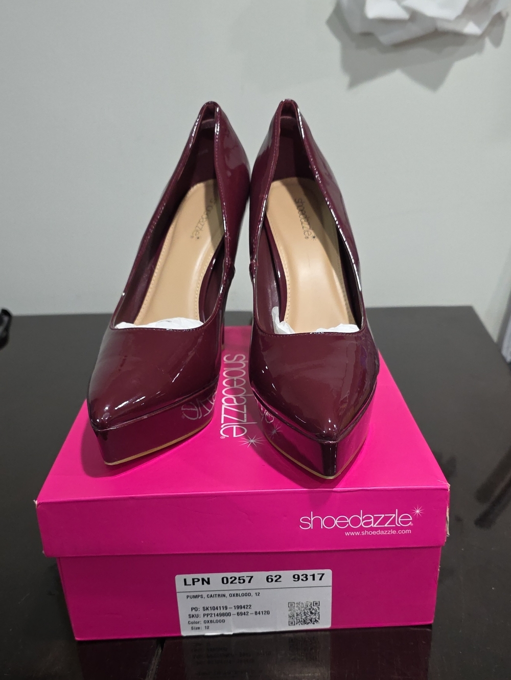 Shoe Dazzle Women's Burgundy Patent Pointed Platform Pumps (Tried On only)